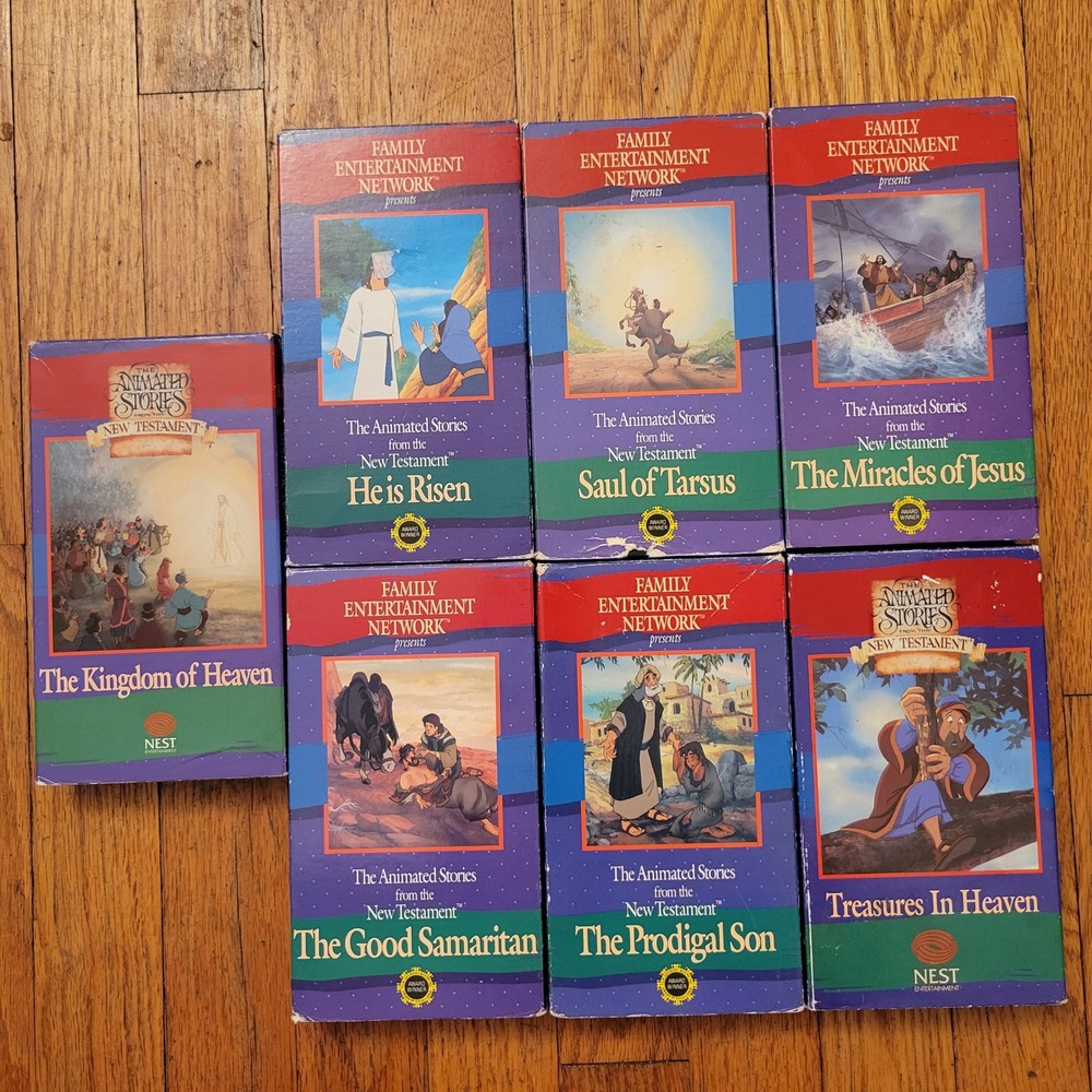 Nest Entertainment 7 Tape VHS Lot New Testament Animated Stories Bible Movie